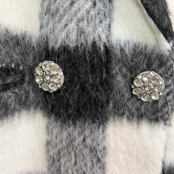 J. Crew Collection Oversized Topcoat Gray Plaid Jewel Gem Buttons M - Picture 9 of 16